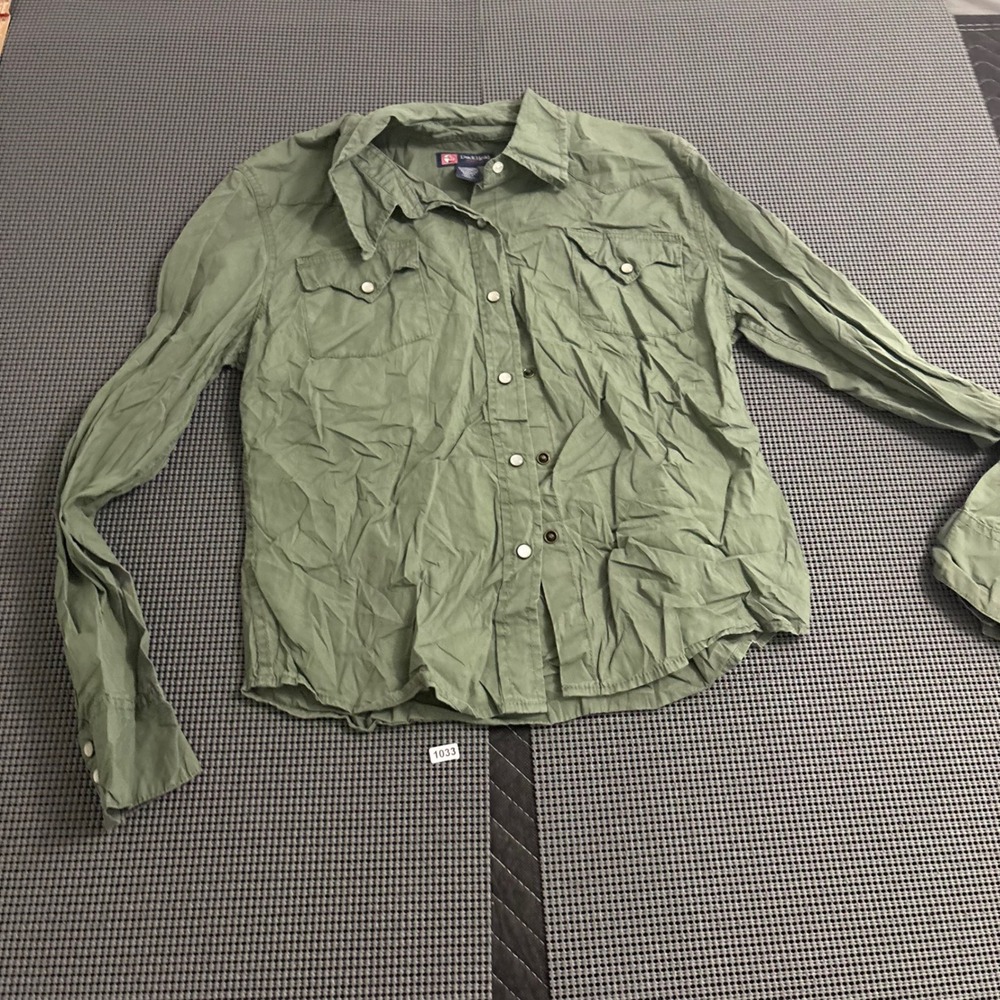 Duck Head Jeans Co Womens XL Olive Green Cotton Western Pearl Snap Shirt